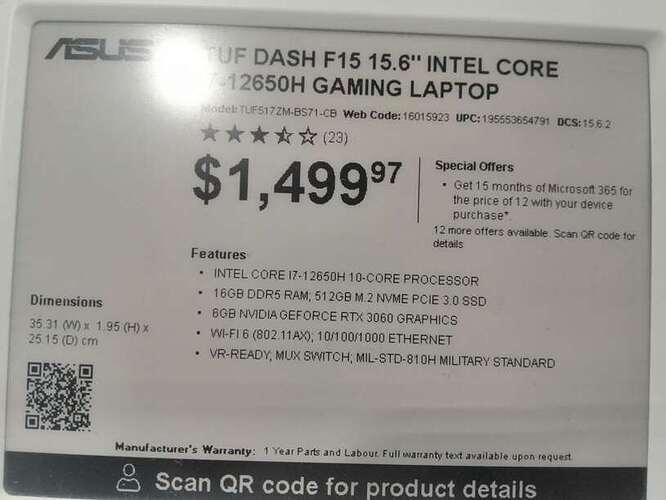 ASUS I7 12650H 1500